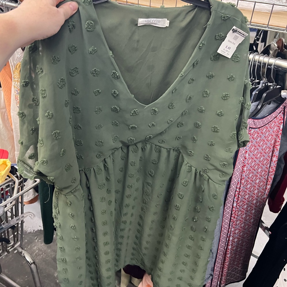 Olive Textured Knee Length Dress